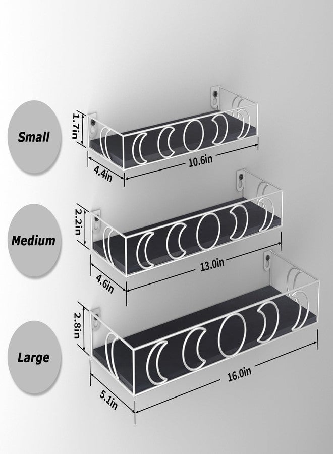 PHAREGE Moon Phase Floating Shelves Black Silver, Set of 3 Small Decorative Wall Shelves for Book Plant Storage, Crystal Figurine Collectibles Display Shelf for Bedroom Kid Room - Image 2